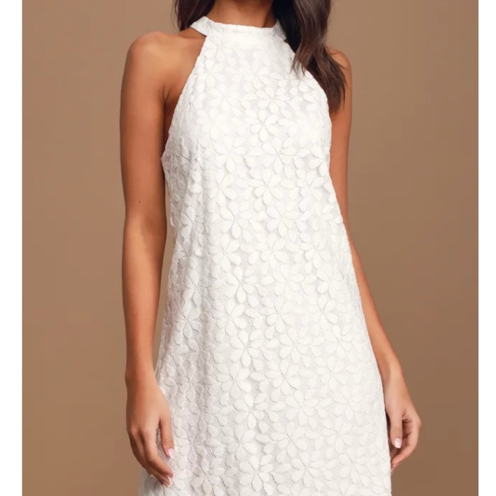 Lulus All My Adoration White Lace Halter Shift Dress